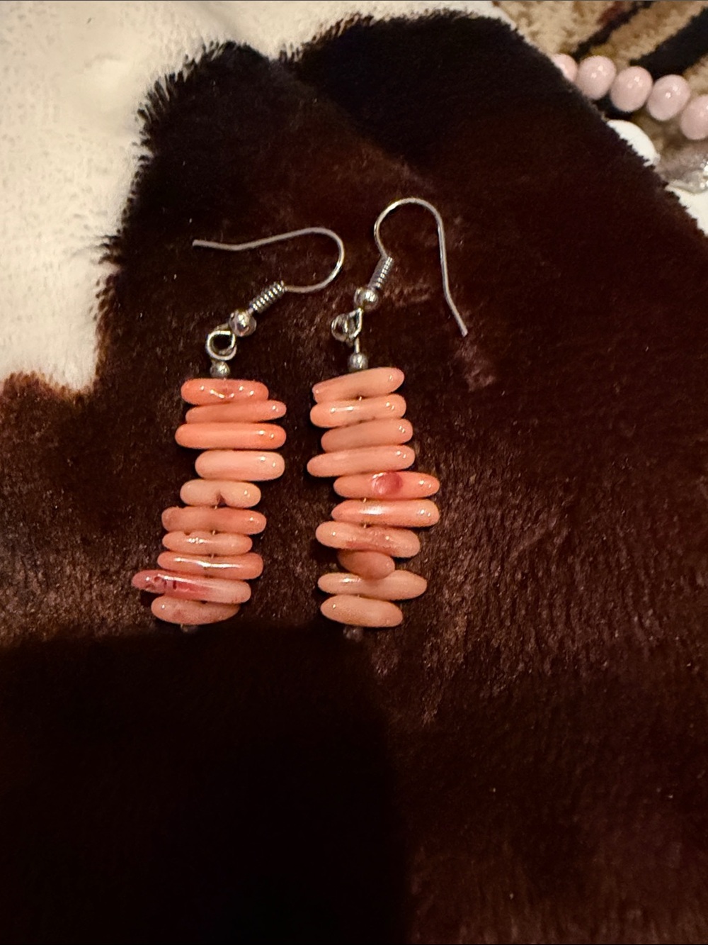 Handmade Pink Angel Skin Shell Drop SS Earrings